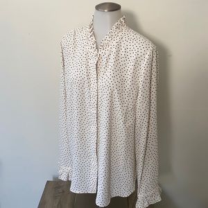 Talbots White Polka Dot Whote Ruffle Pearl Accents